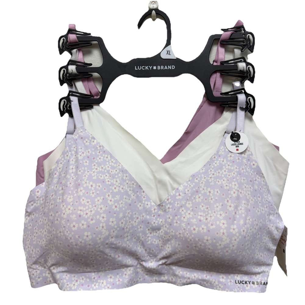 Lucky Brand 3 Pack Lounge Bra XL Floral Wireless Stretch Comfort NWT Minor Flaw